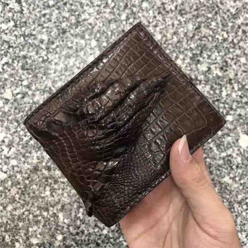 Portefeuille de luxe en cuir de crocodile véritable avec porte-monnaie,  marron foncé