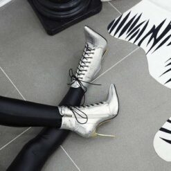 bottines talon effet croco argent modele