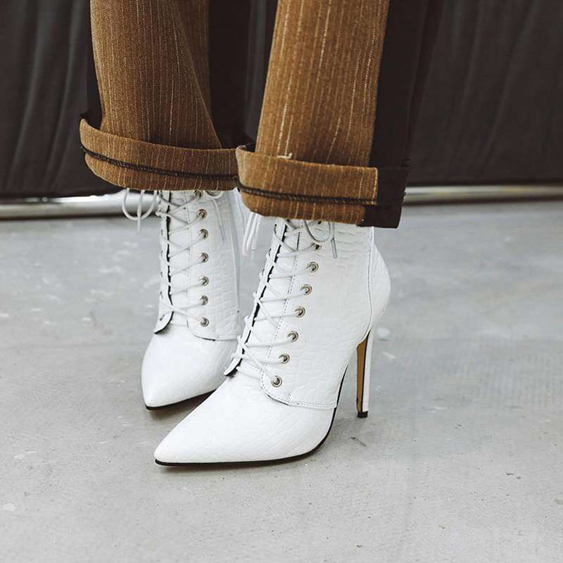 bottines talon effet croco blanc modele
