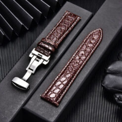 bracelet montre crocodile marron et argent