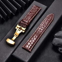 bracelet montre crocodile marron et or
