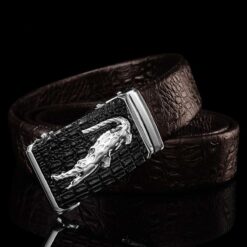 ceinture homme crocodile brun et argent