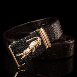 ceinture homme crocodile brun et or