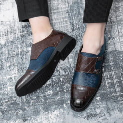 chaussures croco pour homme marron et bleu