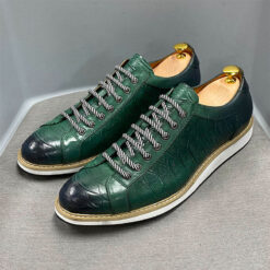 chaussures en cuir imitation croco vert