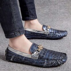 mocassin effet croco bleus