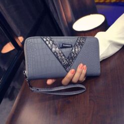 portefeuille croco femme gris