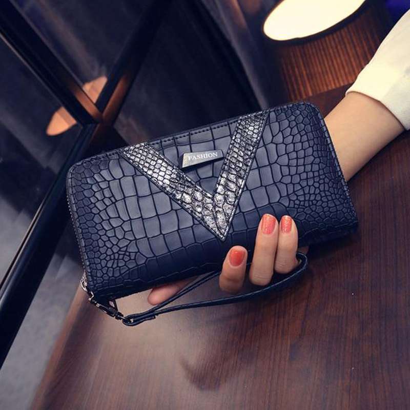 portefeuille croco femme noir