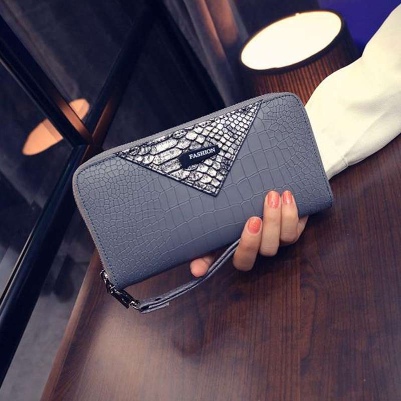 portefeuille femme effet croco gris