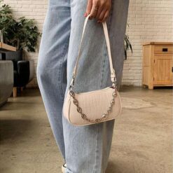 sac à main effet croco beige femme