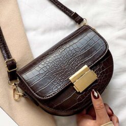 sac bandouliere effet croco brun fonce