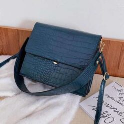 sac bandoulière femme effet croco bleu