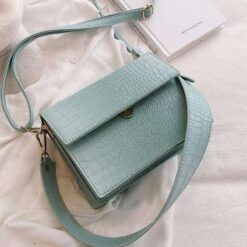 sac bandoulière femme effet croco turquoise