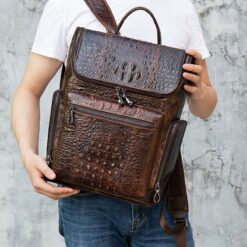 sac dos crocodile homme brun