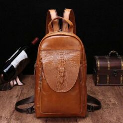 sac dos effet crocodile brun clair