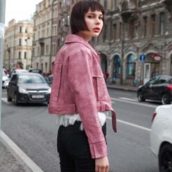 veste effet croco rose