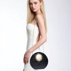 Sac à main noir effet croco pour femme