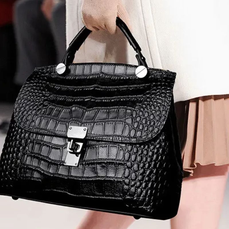 sac à main cuir croco noir
