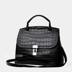 sac à main cuir crocodile noir