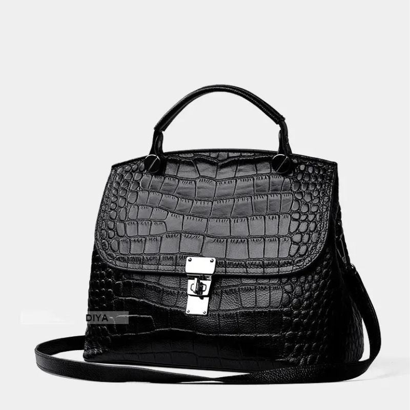 sac à main cuir crocodile noir