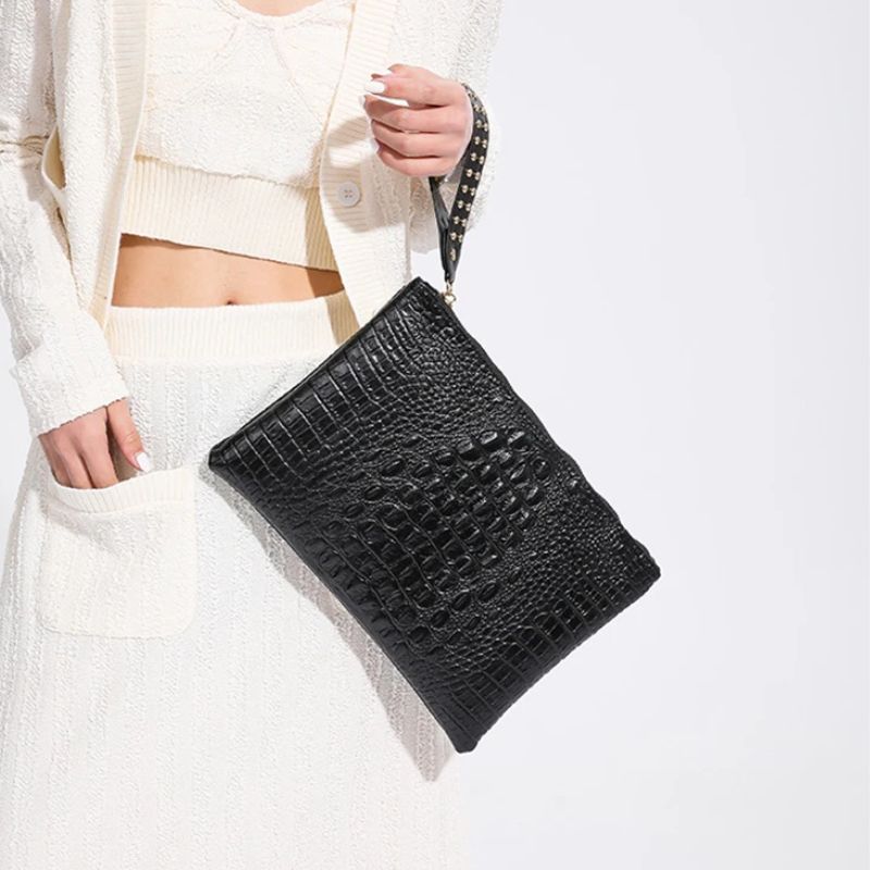 sac à main effet alligator noir